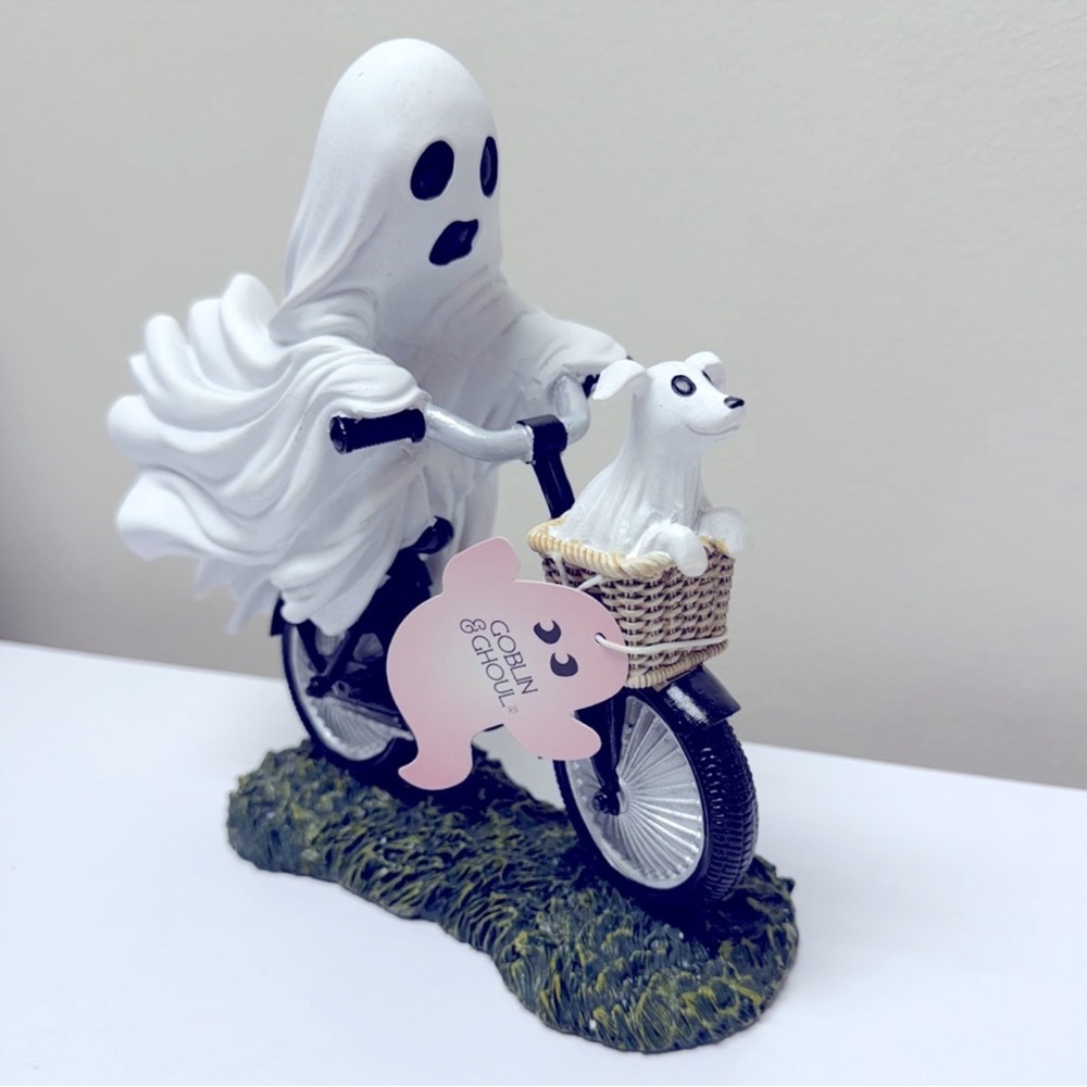 New Ghost Riding Bicycle with Ghost Dog in the Basket Figurine, Halloween
